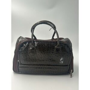 Caboodles Brown Faux Croc Train Case Makeup Travel Organizer